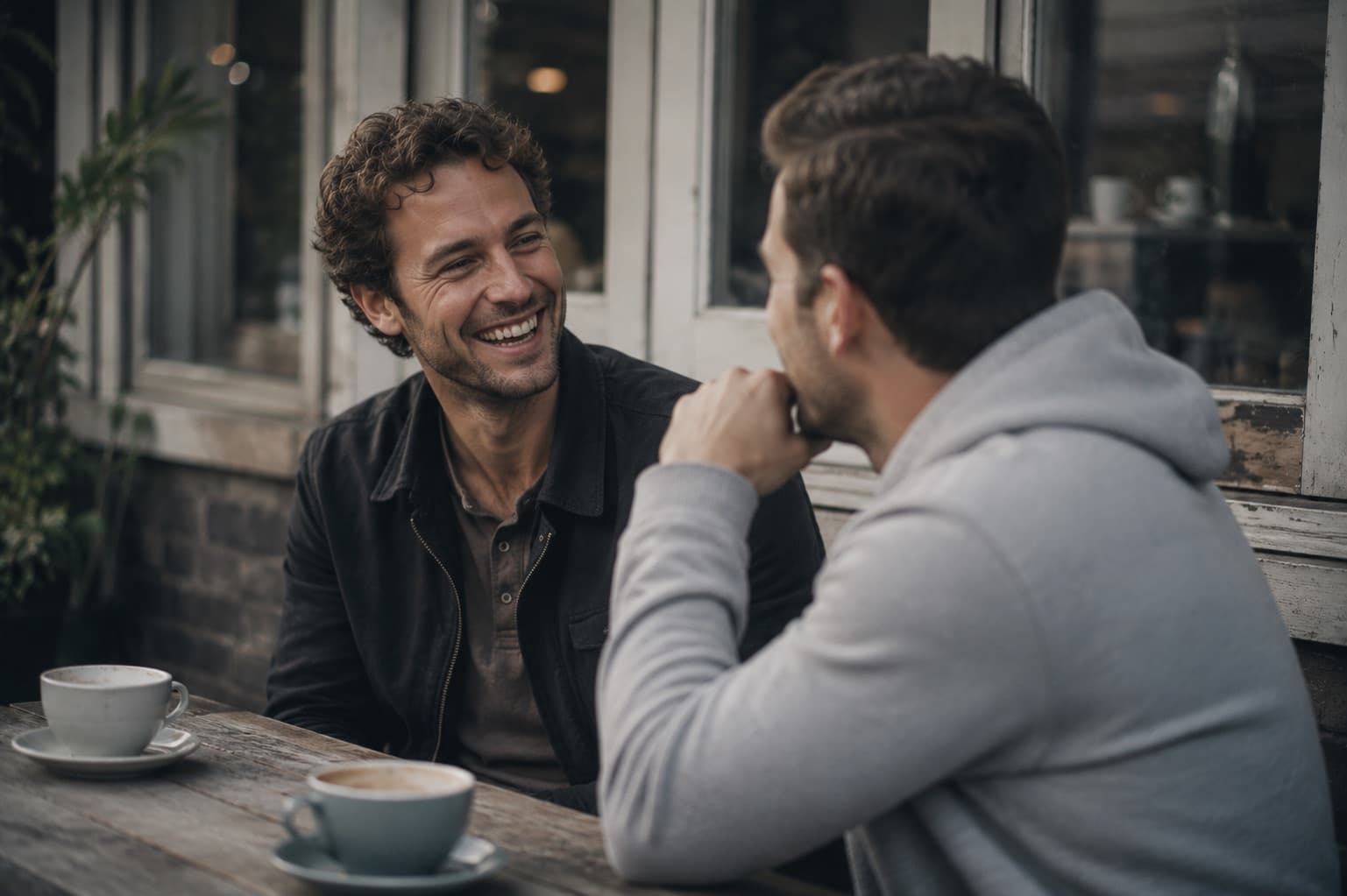 Friends laughing together in a relaxed setting