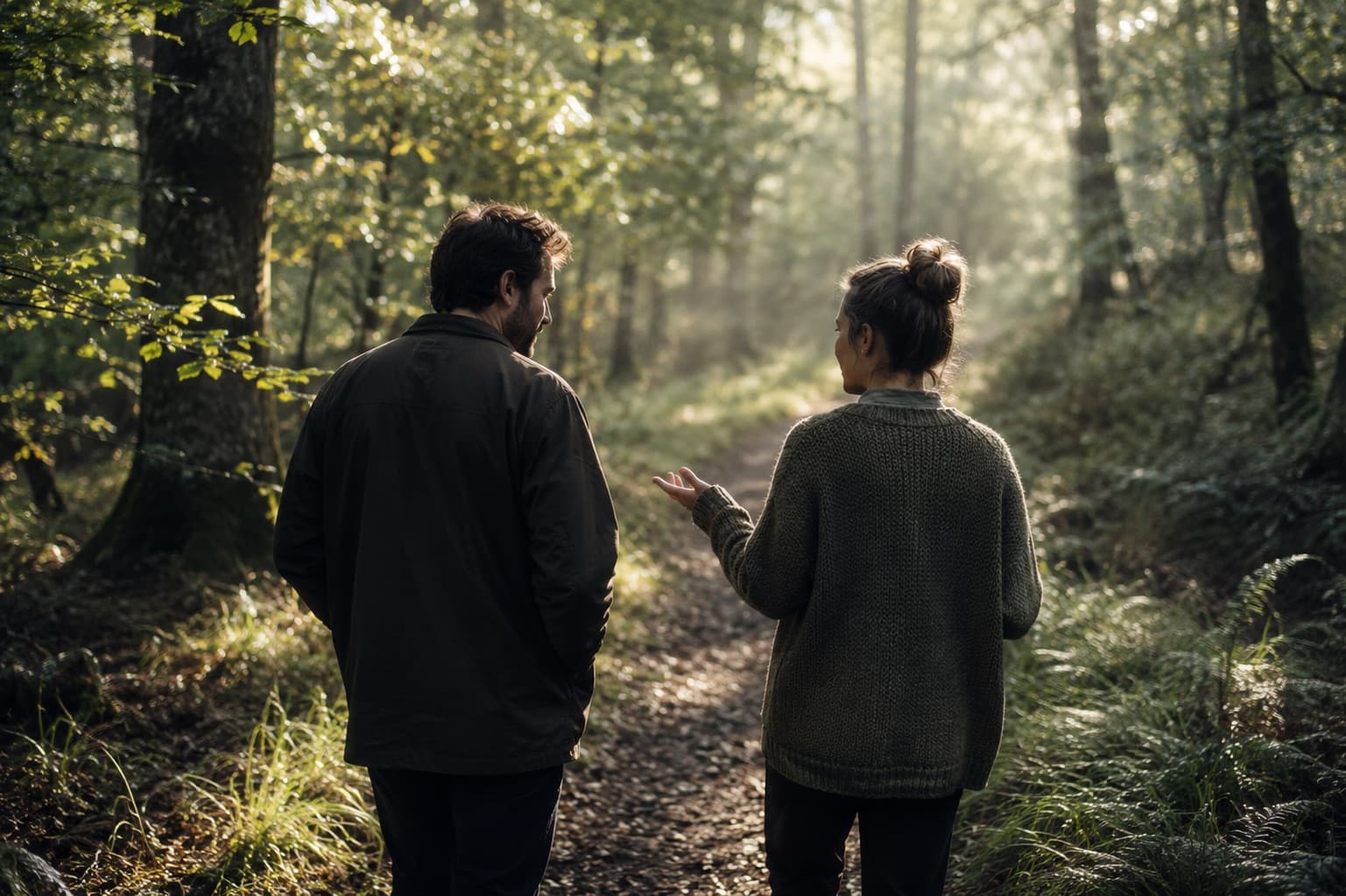 A private therapeutic conversation during a woodland walk